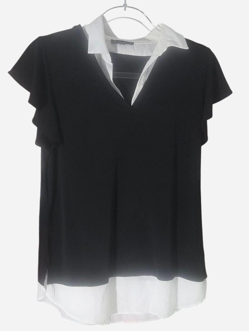 Adrianna Papell Black & White Layered-Look V-Neck Women's Top